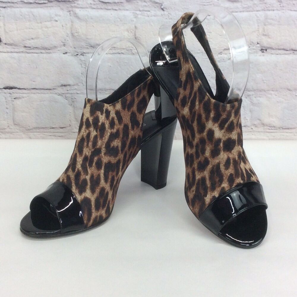 Donald J. Pliner Mink Slingback Sz 7.5 Animal Print Patent Leather Peep Toe Heel